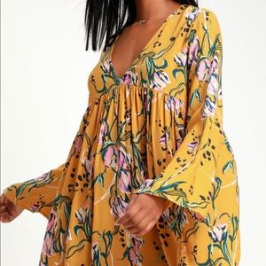 Free People Belle Printed Tunic in Yellow Floral